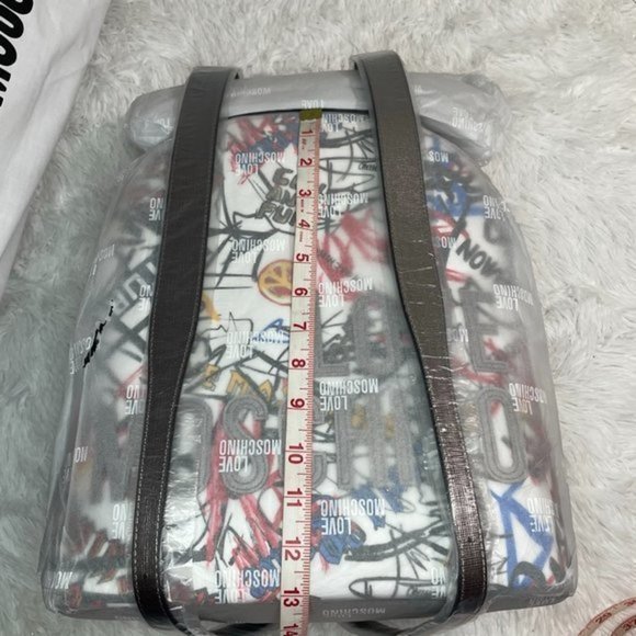 LOVE MOSCHINO White Graffiti Leather Backpack - Picture 13 of 15
